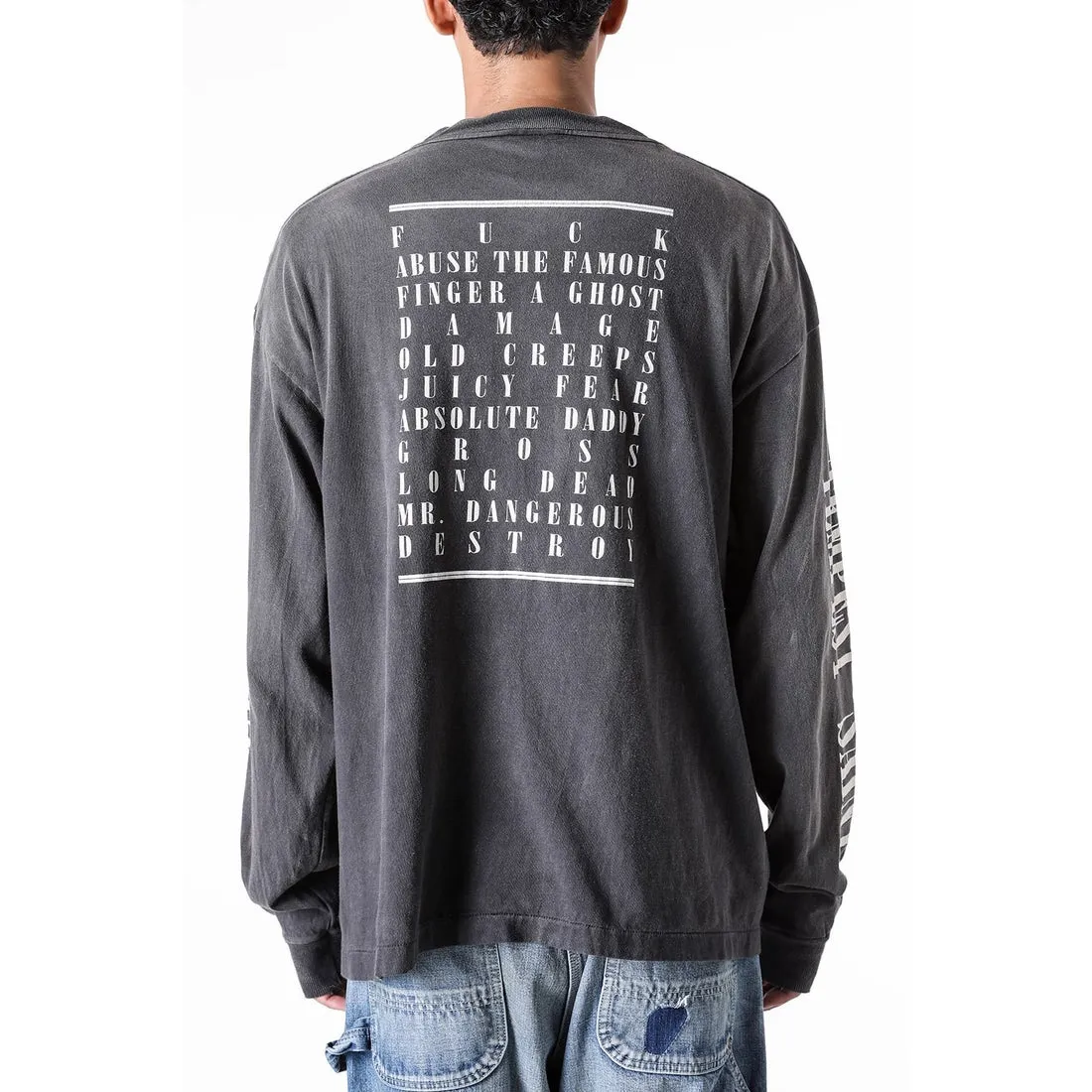 SAINT Mxxxxxx LS TEE/TEMPEST/BLK 'TEMPEST SAINT' Storm Religious Saints Cracked Retro Vulcanized Heavy Wash Long Sleeves Washed Black S-XL Assute Dyeing Multi-bit Horse Fading Craftsmanship Grinding and Hanging Holes Full of Old Feeling Top Printing Craftsmanship Purchasing Level